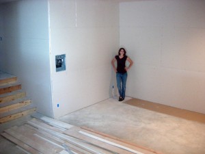 Amy showing off our 11 ft ceilings